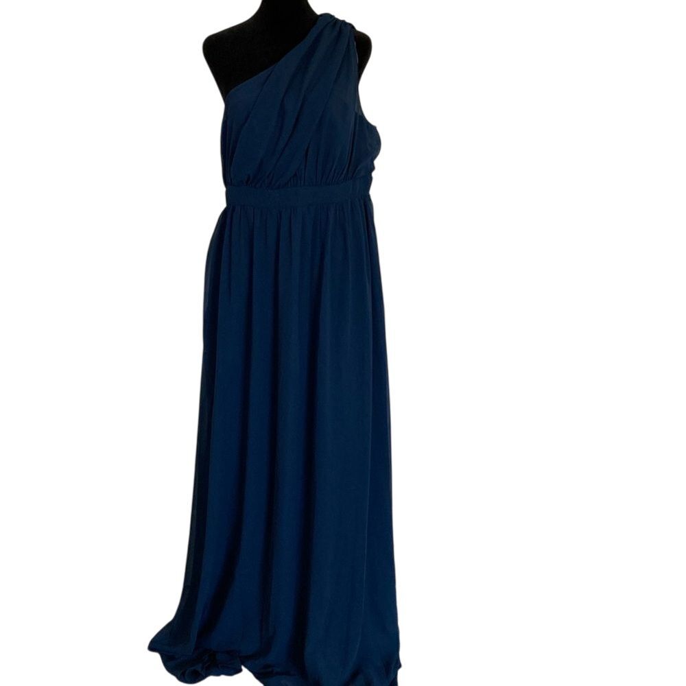 Azazie Blushmark Womens Blue One‎ Shoulder Bridesmaids Dress Size OX